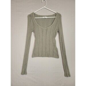 Hollister Juniors Medium Open Knit Fitted Long Sleeve Sweater Pale Green Preppy